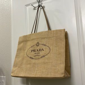Prada.. new raffia large tote bag in beige color.